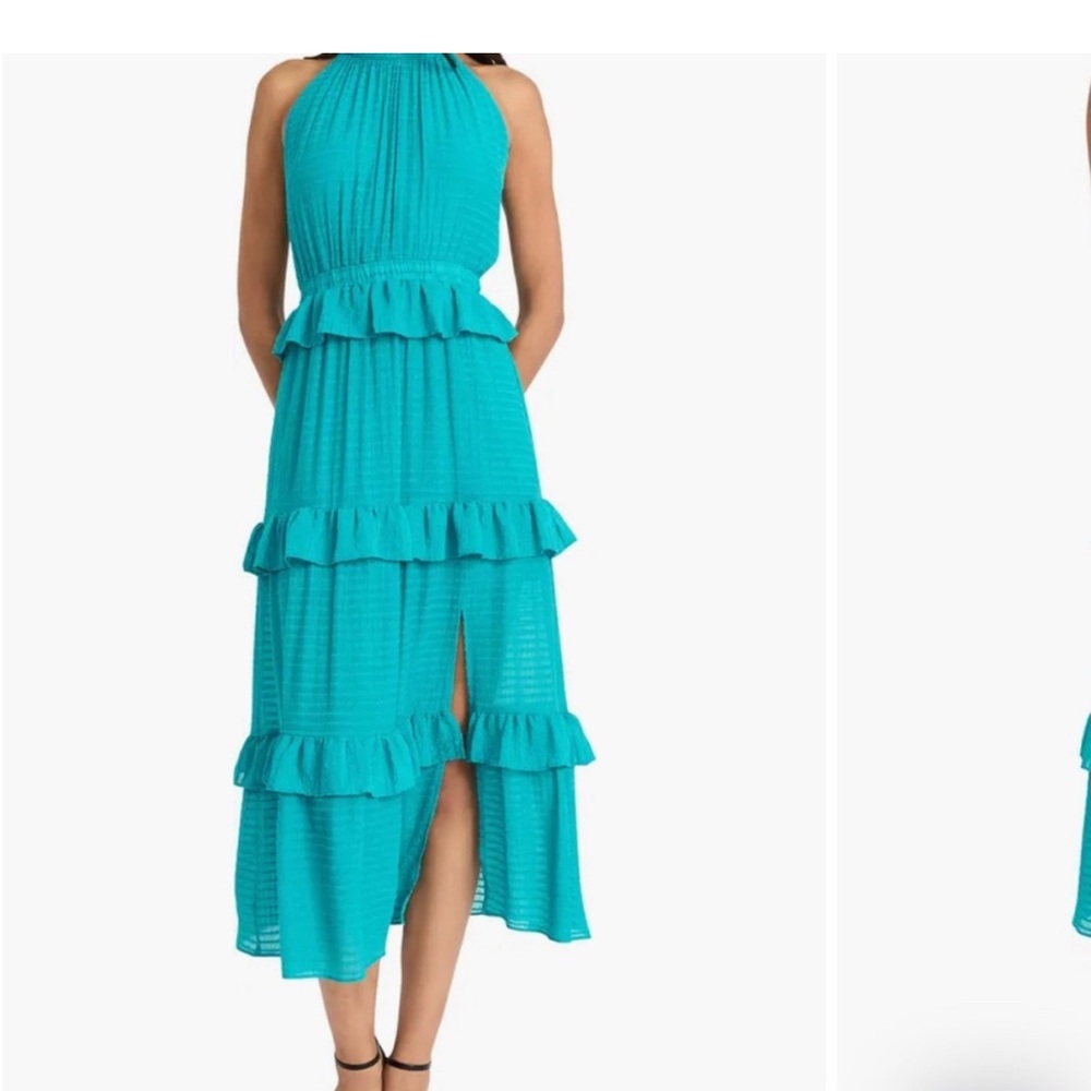 Sexy Elegant Romantic Teal Halter Dress New Size 14 Ruffled Tier Beautiful Color